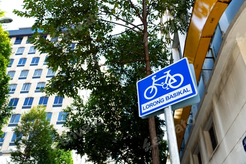 Preview: Bicycle Lane Sign in Urban Setting