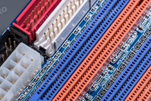 Preview: close up view of computer motherboard colorful ports