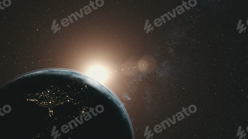 Preview: Earth orbit rotation sun beam milky way background