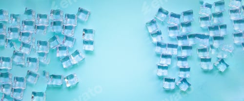 Preview: Ice Artificial Transparent Acrylic Pieces Plastic Reusable Food Background Top View Copy Space