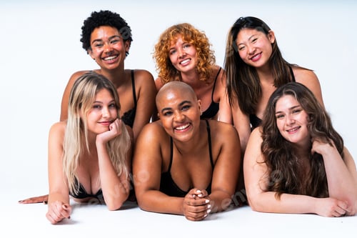Preview: Multiethnic group of women wearing underwear with diverse kind of bodies