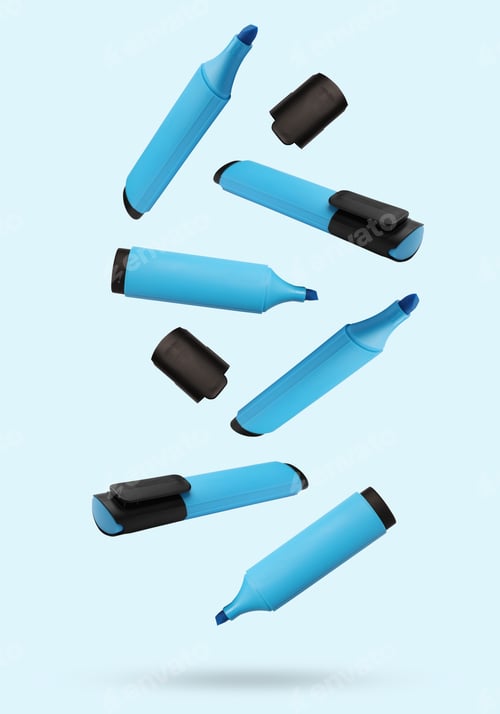 Preview: Many cyan markers falling on light background