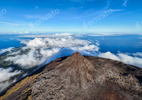 Preview: Piquinho, Top and Crater of Mount Pico. Pico Island, Azores. Portugal. Aerial View