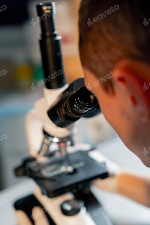 Preview: close up in a veterinary clinic a veterinarian doctor checks a smear for infections
