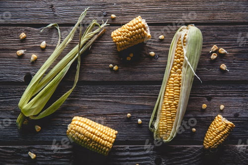 Preview: fresh corn on wooden table