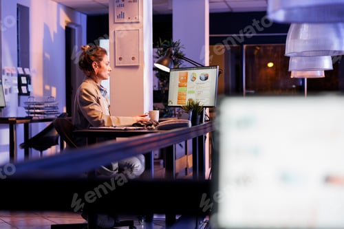 Preview: Entrepreneur working late at night at financial strategy
