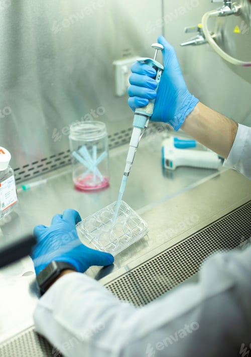 Preview: Chemist wearing protective gloves conducting a scientific experiment in a laboratory