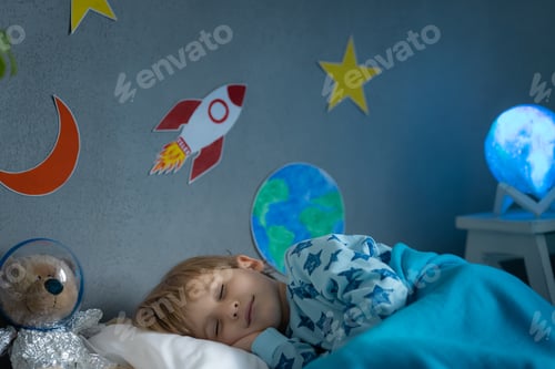 Preview: Happy child sleeping at home