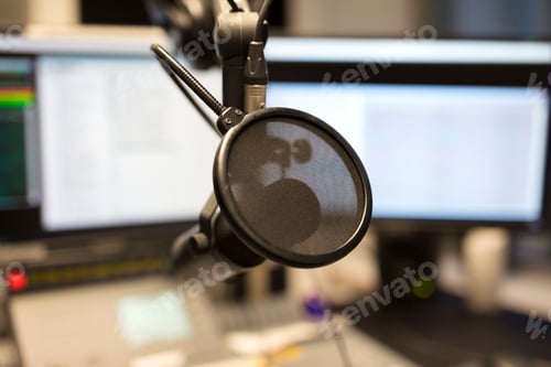 Preview: Close-up of a microphone in radio station broadcasting studio