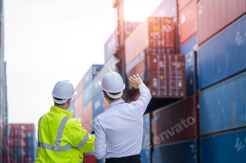Preview: Engineers are overseeing the transportation of cargo with containers inside the warehouse.