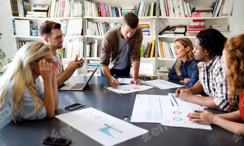 Preview: Creative brainstorming. Happy business people, designers, architects working as a team in office