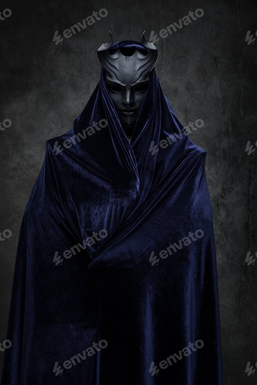 Preview: Follower of dark cult with evil mask and mantle