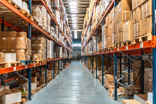 Preview: Interior view of an aisle of a distribution warehouse