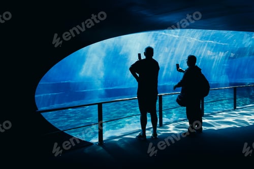 Preview: Visitors Capturing Unforgettable Moments in Aquarium Tunnel, Amazing blue water