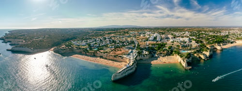 Preview: Aerial drone panoramic views of Praia Nova and Praia de Nossa, Algarve, Portugal