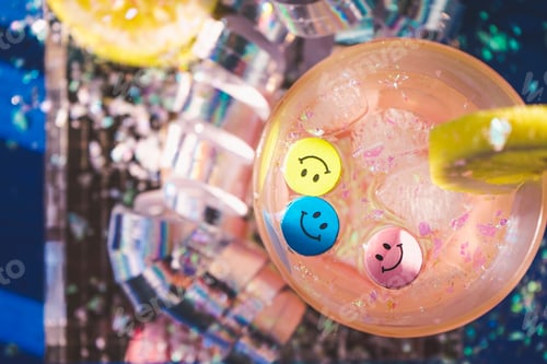 Preview: Conceptual image about spare funny time at a disco party drinking fresh coctails
