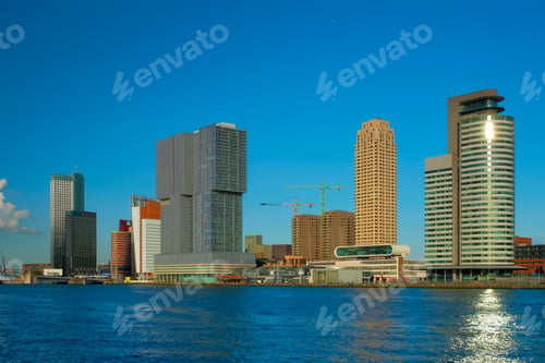Preview: Rotterdam skyscrapers skyline view over of Nieuwe Maas river. Rotterdam