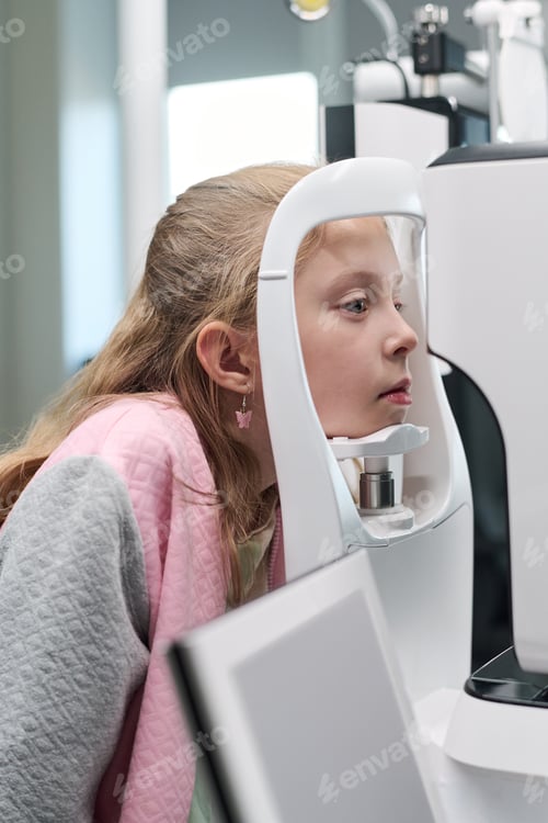 Preview: Girl Undergoing Ophthalmic Screening with Diagnostic Device
