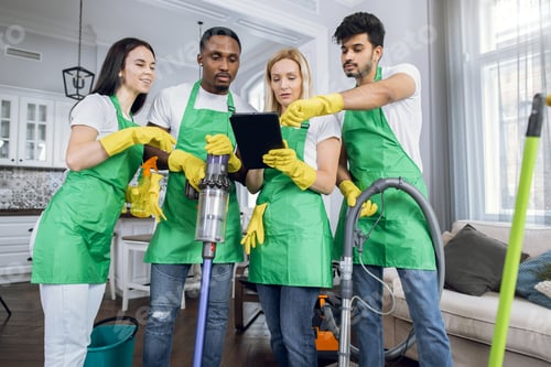 Cleaning Crew Works Together in Sunny Home