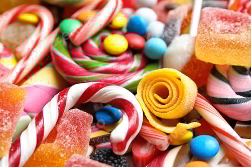 Preview: Many different yummy candies as background, closeup
