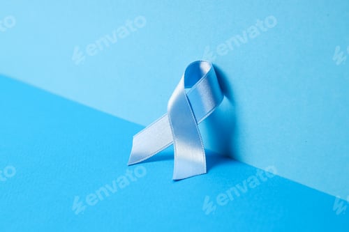 Preview: Blue satin ribbon on blue background, Movember concept