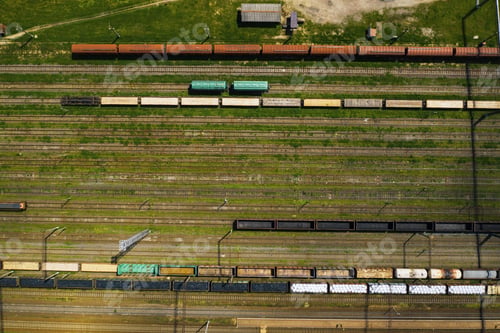 Preview: aerial photography of railway tracks and cars.Top view of cars and Railways.Minsk.Belarus
