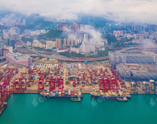 Preview: container cargo ship in the export and import business and logistics. Shipping to the harbor