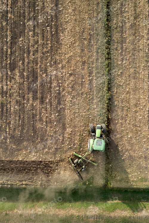 Preview: Aerial view of a tractor at the time of winter soil preparation