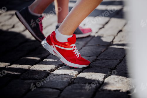 Preview: Closeup of Red Sports Shoes Running