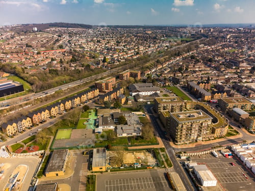 Preview: Aerial drone panoramic image of Kidbrooke Village, London