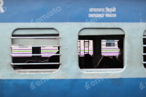 Preview: People in train with sillhouette