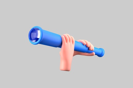 Preview: Cartoon telescope with hands blue