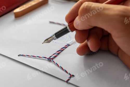Preview: Notary public wax stamper. White envelope with brown wax seal, golden stamp. Responsive design