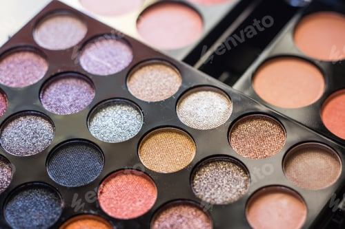 Preview: A multicolored set of shadows and blush. Cosmetics for girls and women.