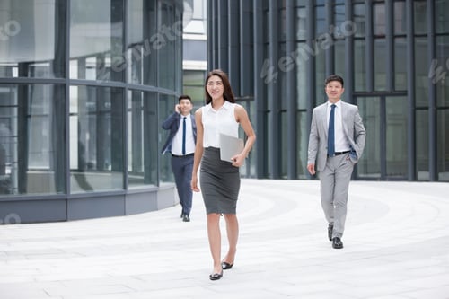 Preview: Confident business people walking outdoors