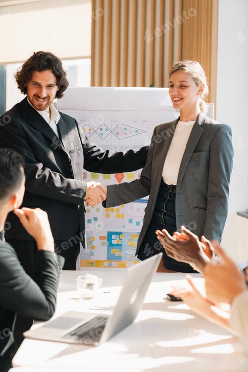Preview: Happy business team celebrating success collaboration, teamwork achievemen