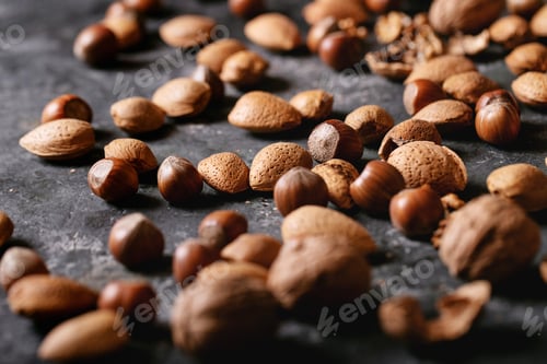 Preview: Varieties of nuts: almonds, hazelnuts and walnuts