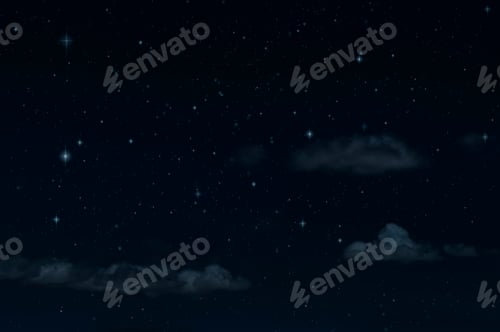 Preview: Night starry sky and clouds. Moonlight dark background and stars in the sky.