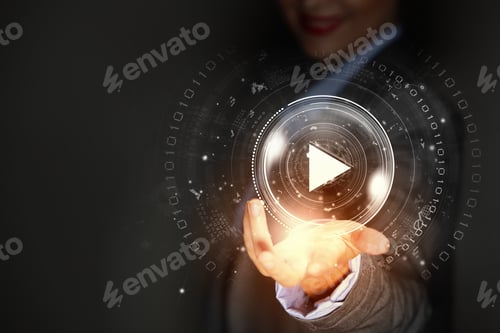 Preview: Close Up Of Businesswoman Pressing Media Play Icon