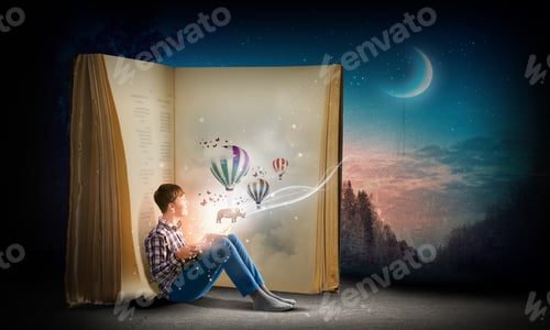 Preview: Teenager Boy Wearing Jeans And Shirt And Reading Book
