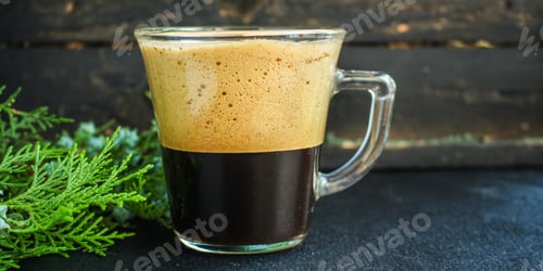 Preview: Cup Of Hot Coffee, Cocoa Or Hot Chocolate Twigs Spruce On The Table, New Year Mood Menu Serving
