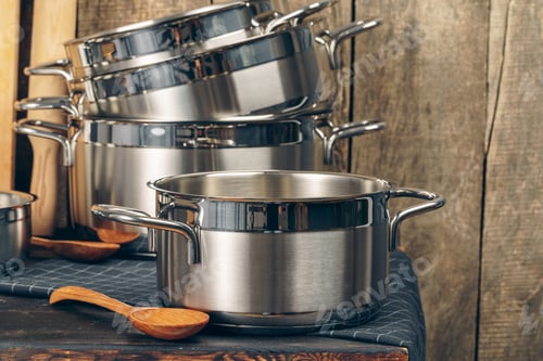 Preview: Set of dishware against old wooden background