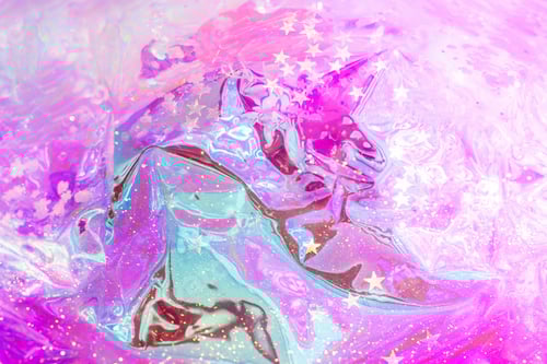 Preview: Abstract background shiny crumpled hologram with sparkles. Trendy neon textured background