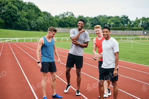 Preview: Friends talking on running track