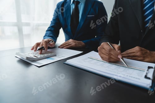 Preview: Modern businessmen are discussing, consulting and meeting about financial statistical partnerships.
