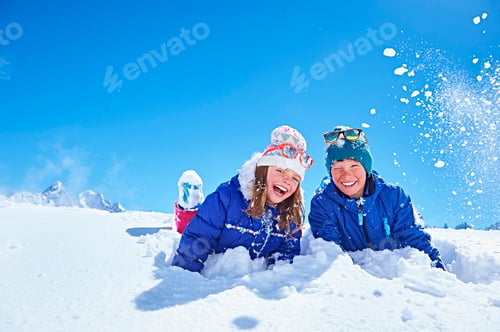 Preview: Siblings playing in snow, Chamonix, France