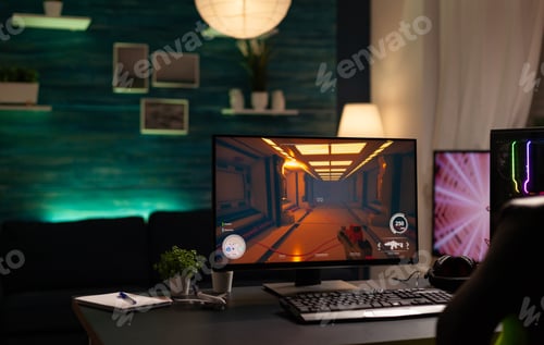 Preview: Empty room with online video games on computer