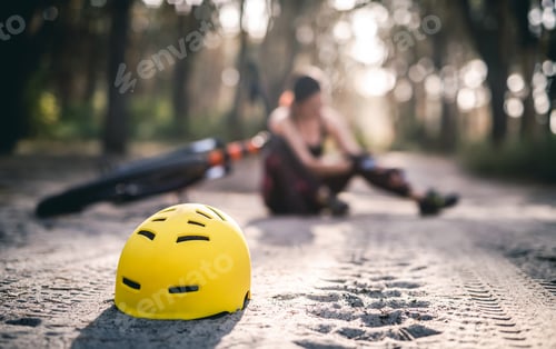 Preview: Protective helmet on forest road