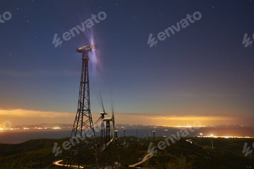 Preview: Beautiful aerial shot of wind turbines at sunset
