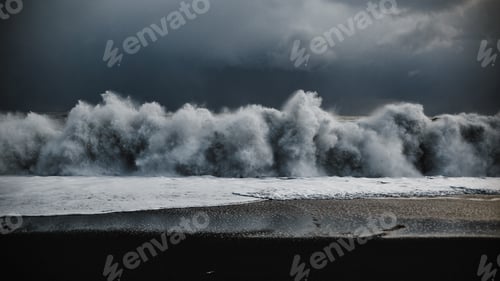 Preview: Beautiful shot of large crashing waves at the beach